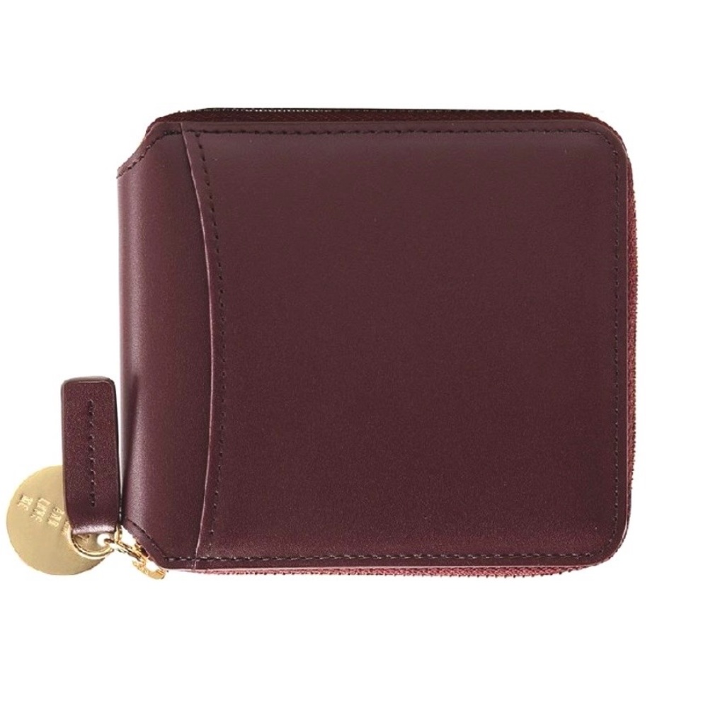 Joseph and Stacey Burgundy Genuine Leather Zip Wallet with Gold Detail & Strap